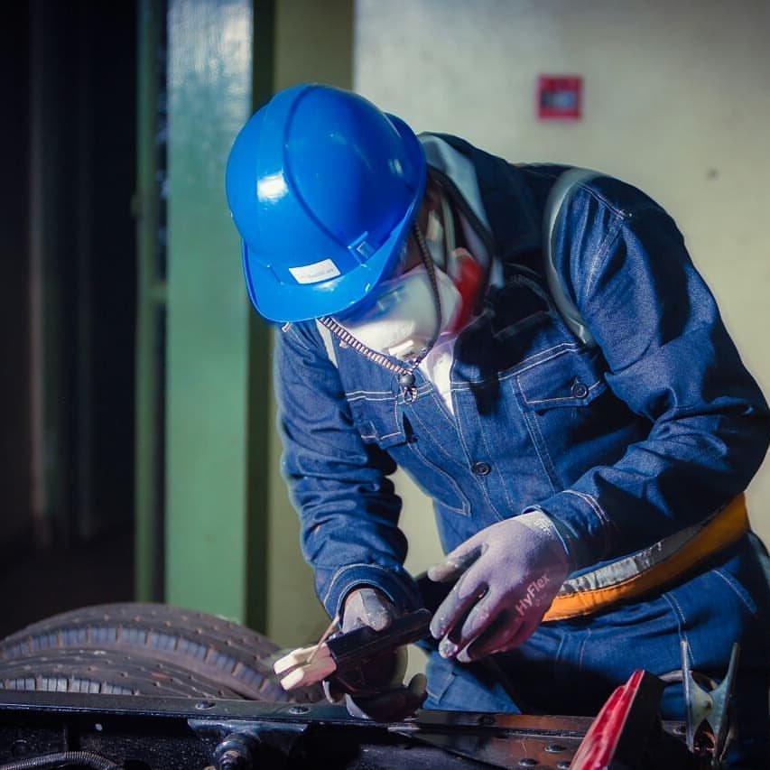 Team inspecting equipment